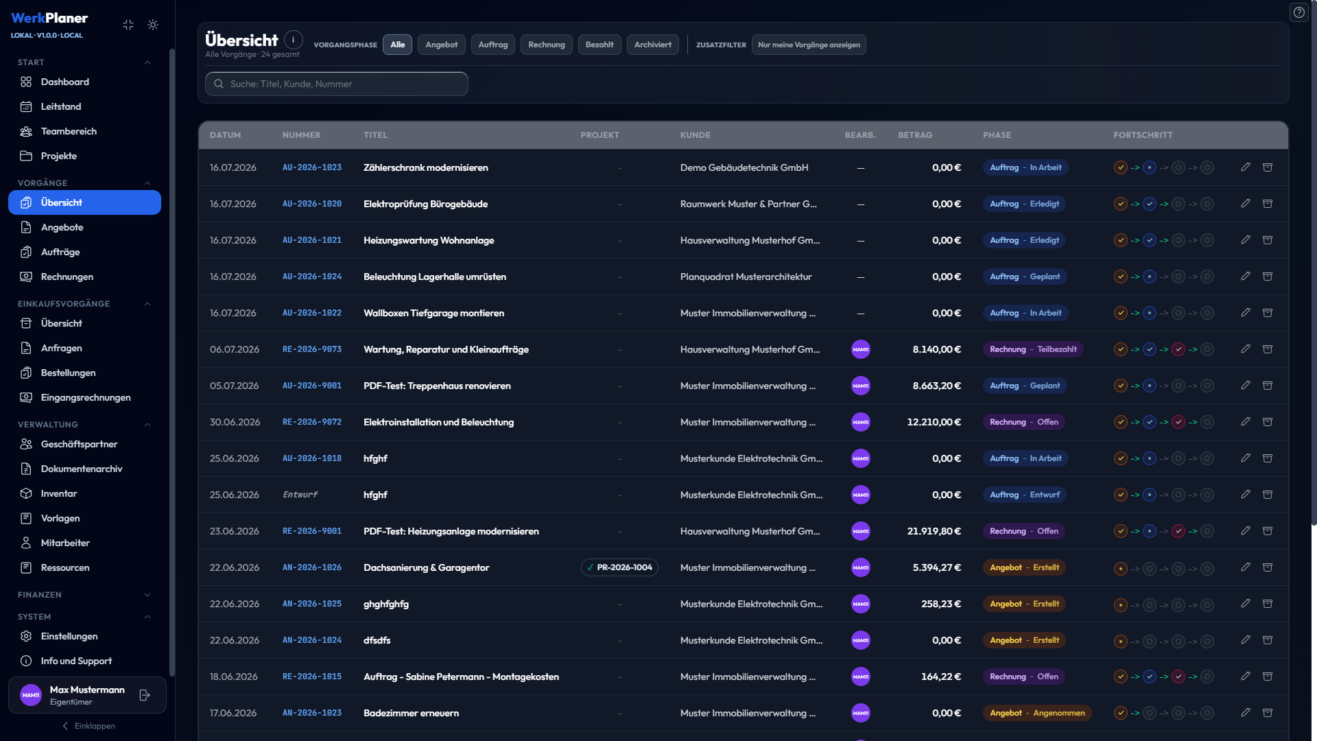 WerkPlaner Dark Mode Screenshot