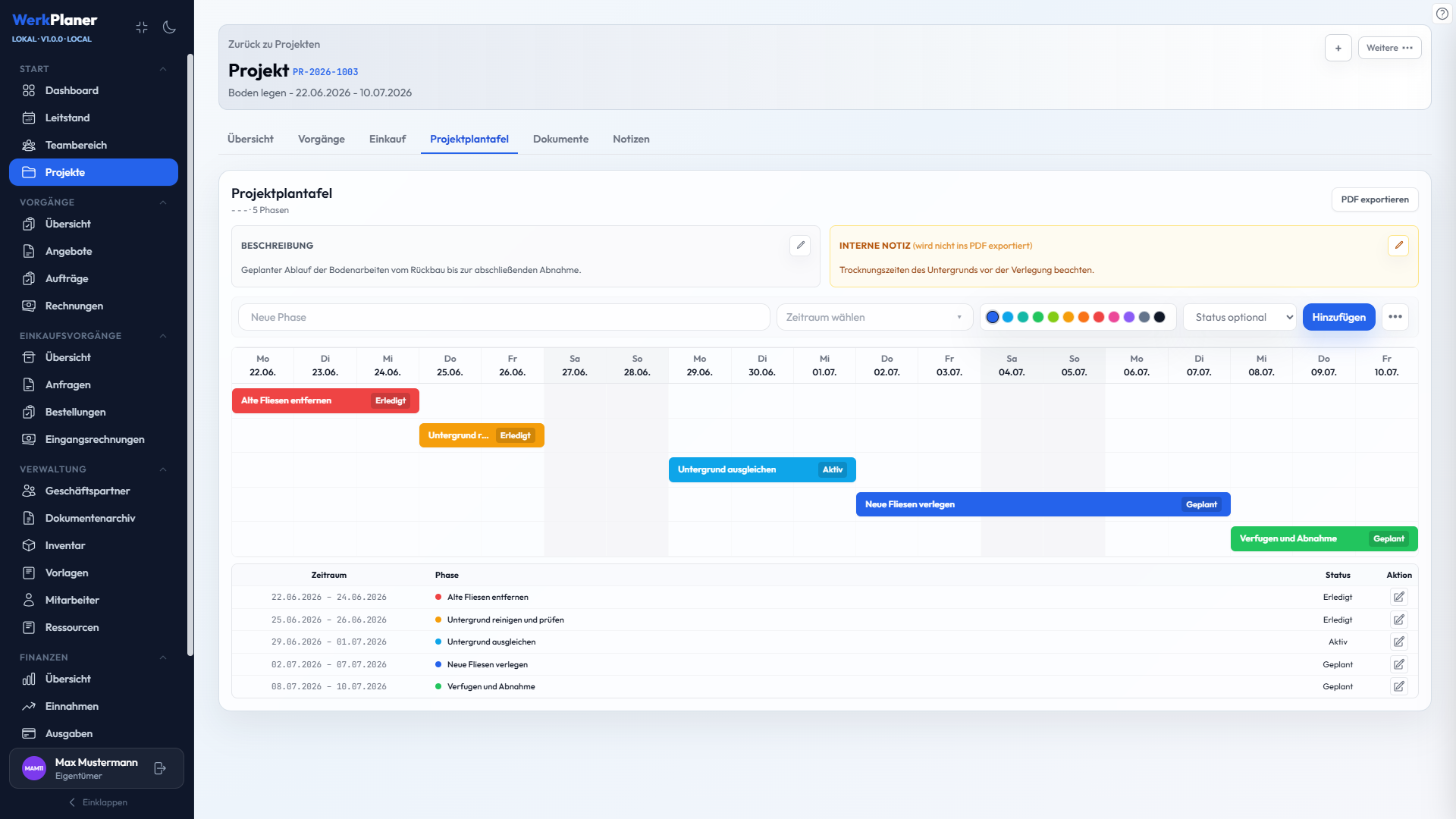 Projekte Screenshot